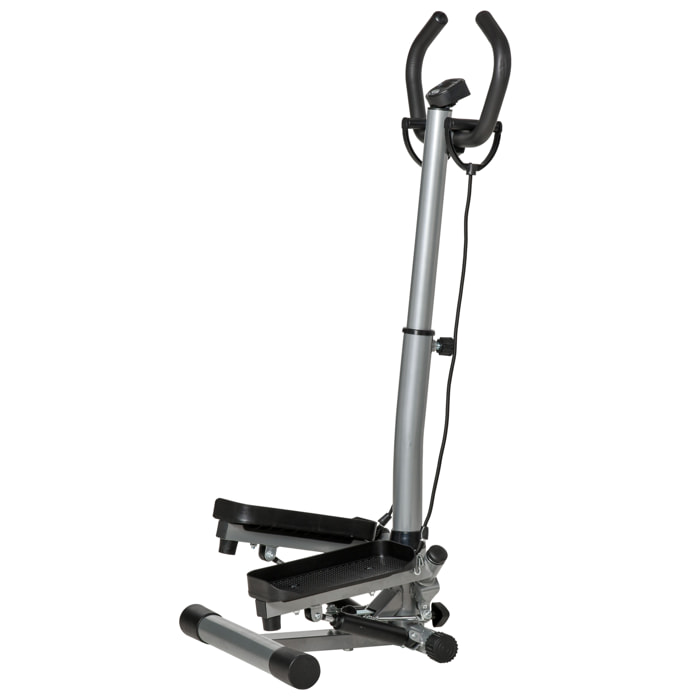 Stepper fitness avec guidon ergonomique réglable et écran LCD - bandes de résistance - gris noir