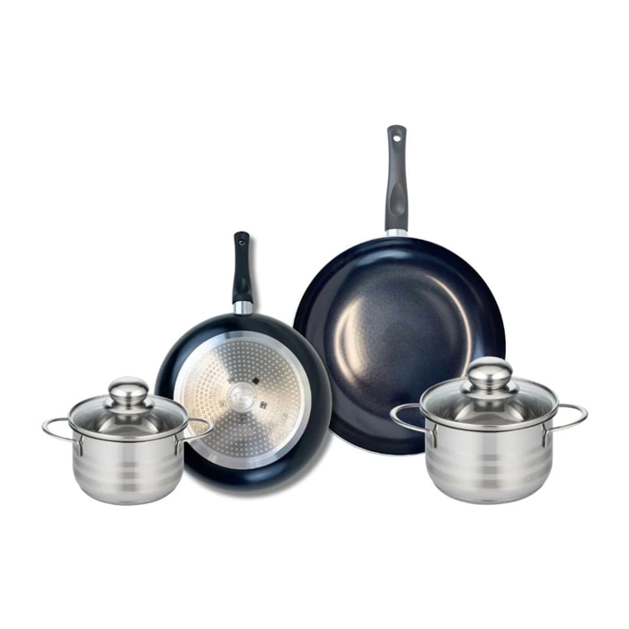 Ensemble de 2 Poêles de cuisson 24 et 28 cm et 2 faitouts 14 et 16 cm Elo Prima Brillant