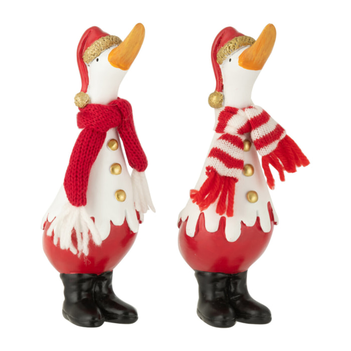 J-Line figurine Canard Hiver - polyrésine - blanc/rouge - small - 2 pièces