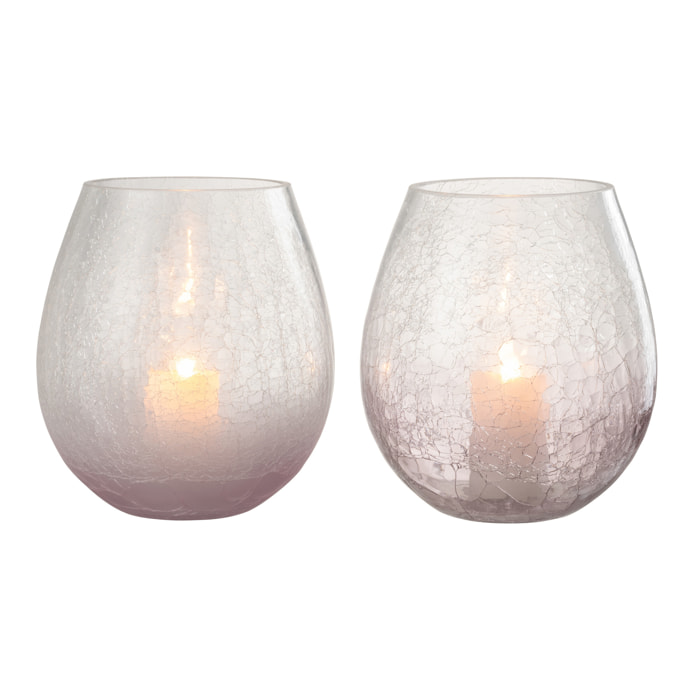 J-Line bougeoir Forme Oeuf Craquelé - verre - mauve - small - 2 pcs