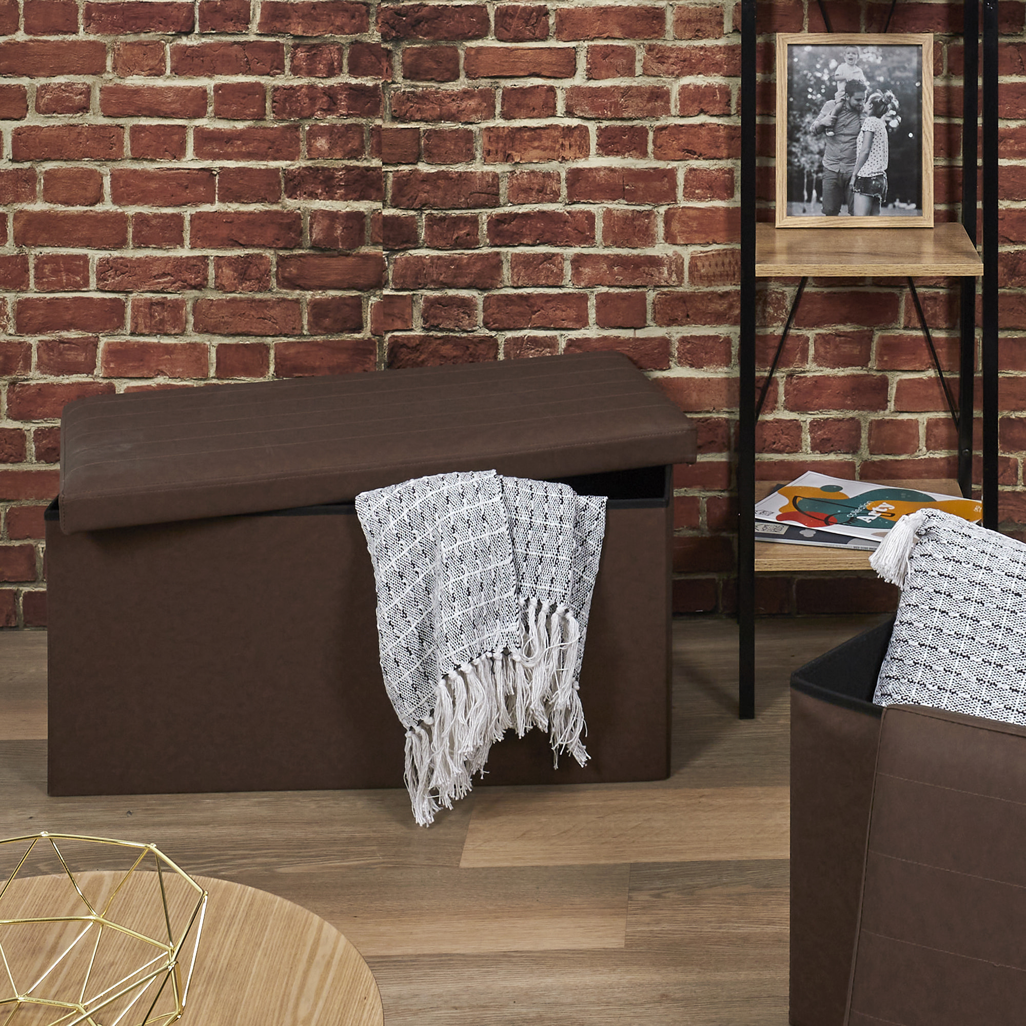 Coffre Banc Pliable Pu Marron
