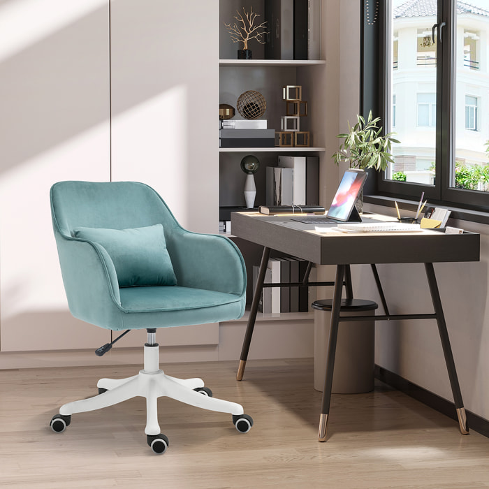 Chaise de bureau velours fauteuil bureau massant coussin lombaire intégré hauteur réglable pivotante 360° vert menthe