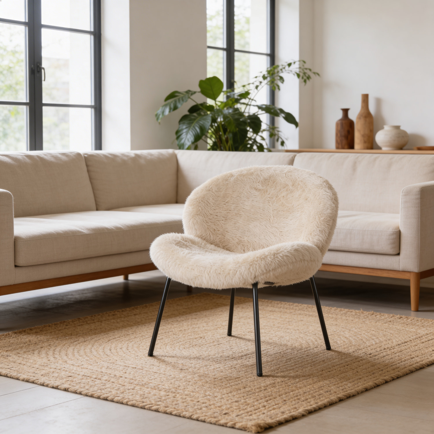 Fauteuil en fausse fourrure beige SACHA