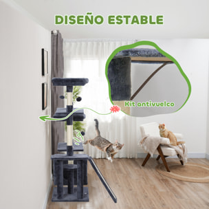 Árbol Rascador para Gatos 134 cm Torre para Gatos Rascador para Gatos con Nidos Cueva Plataformas Bolas de Juguete y Postes de Sisal Gris Oscuro