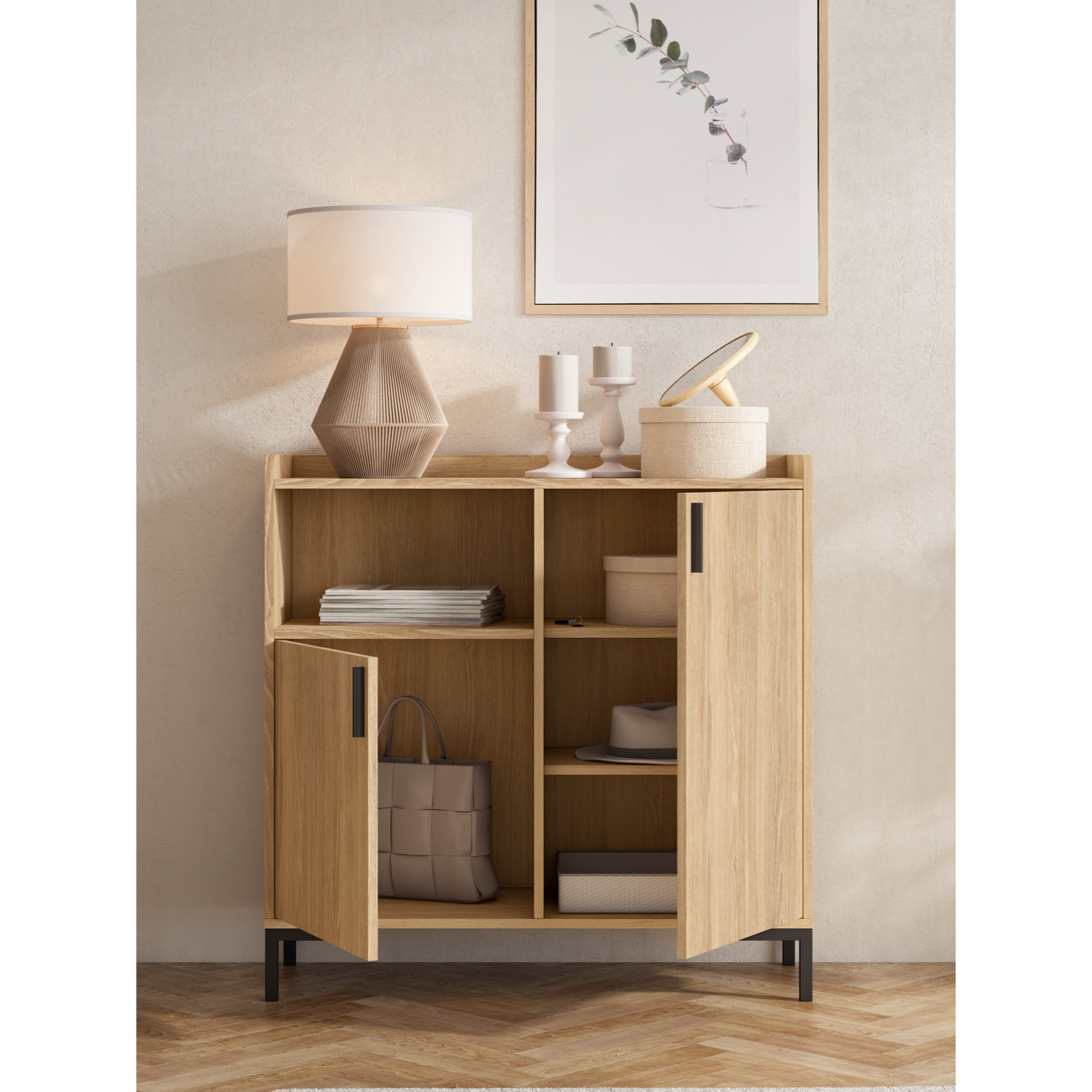 Aparador entrada Dover melamina roble dorado 88x90x33 cm