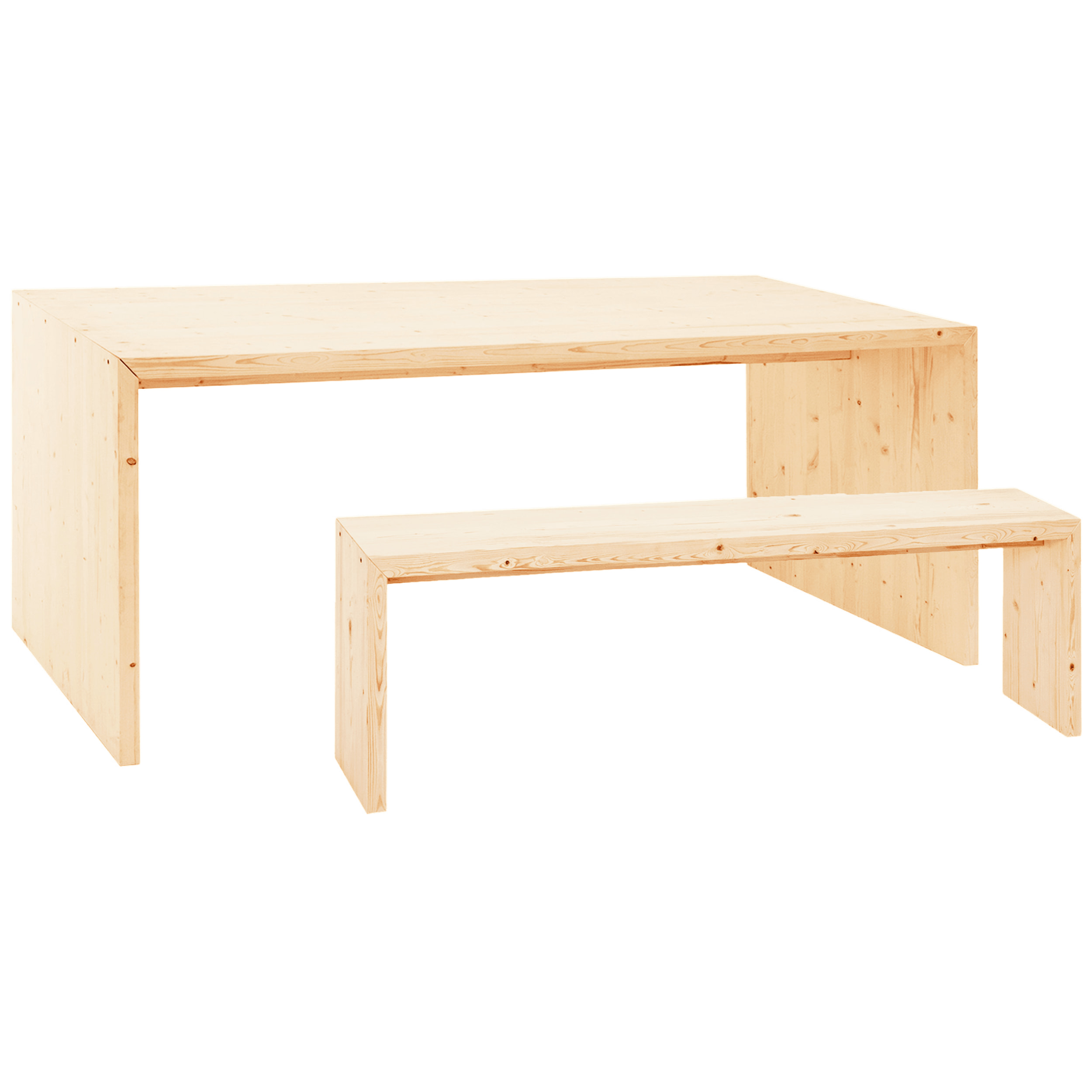 Pack table à manger et banc en bois massif ton naturel de différentes tailles