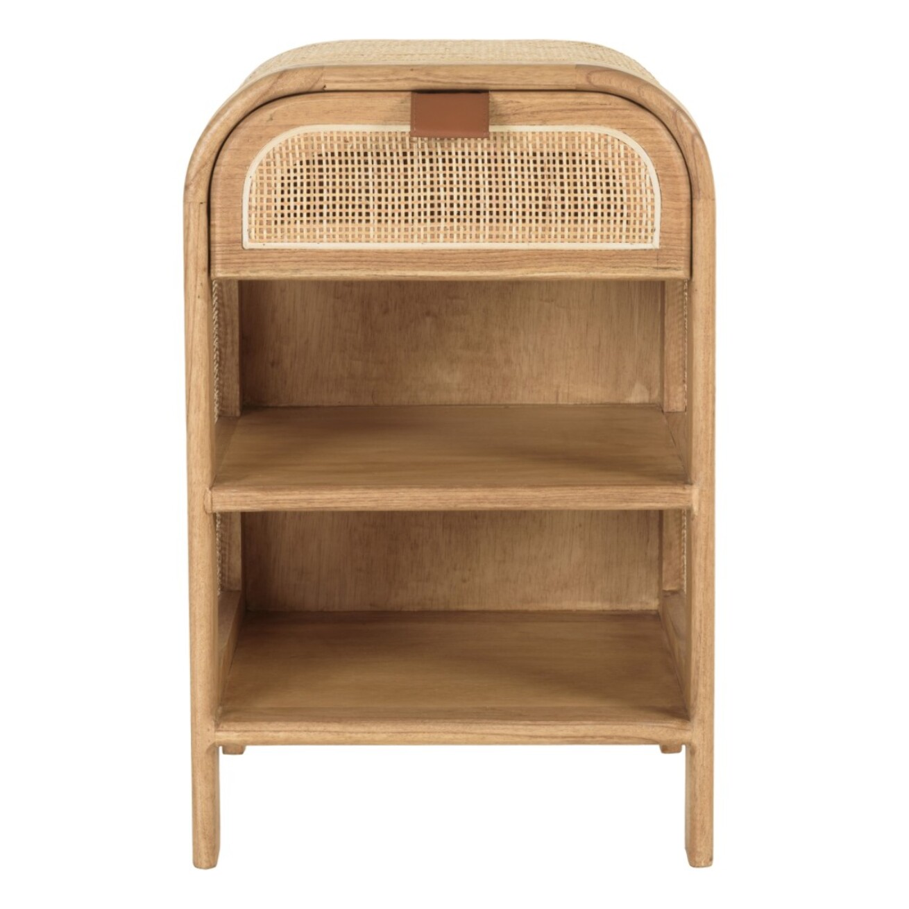 AMY - Chevet forme arrondie mindi et rotin naturel 1 tiroir 2 étagères AMY