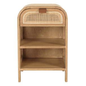 AMY - Chevet forme arrondie mindi et rotin naturel 1 tiroir 2 étagères AMY