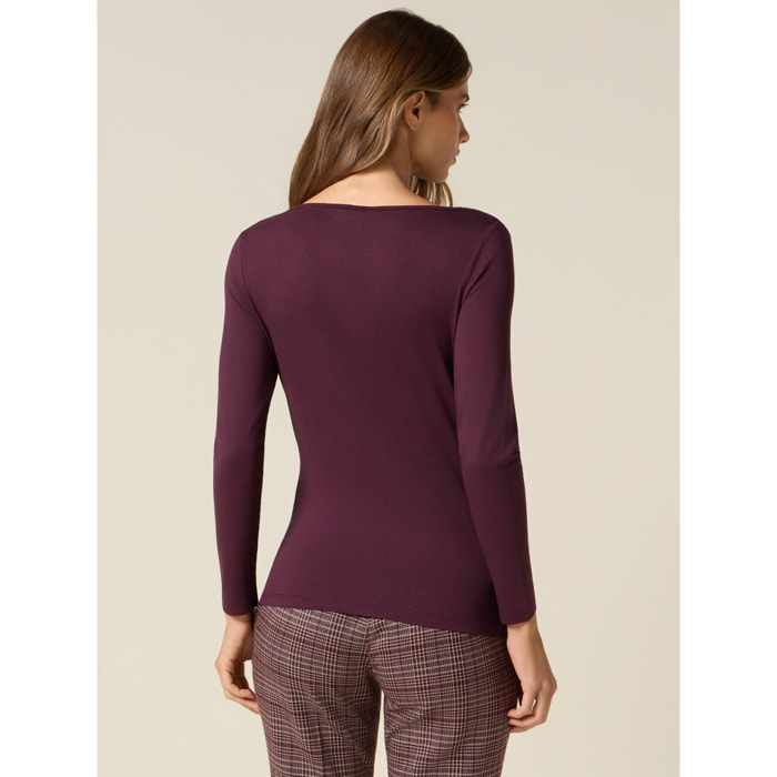 Oltre - Camiseta de viscosa con drapeado - Burgundy