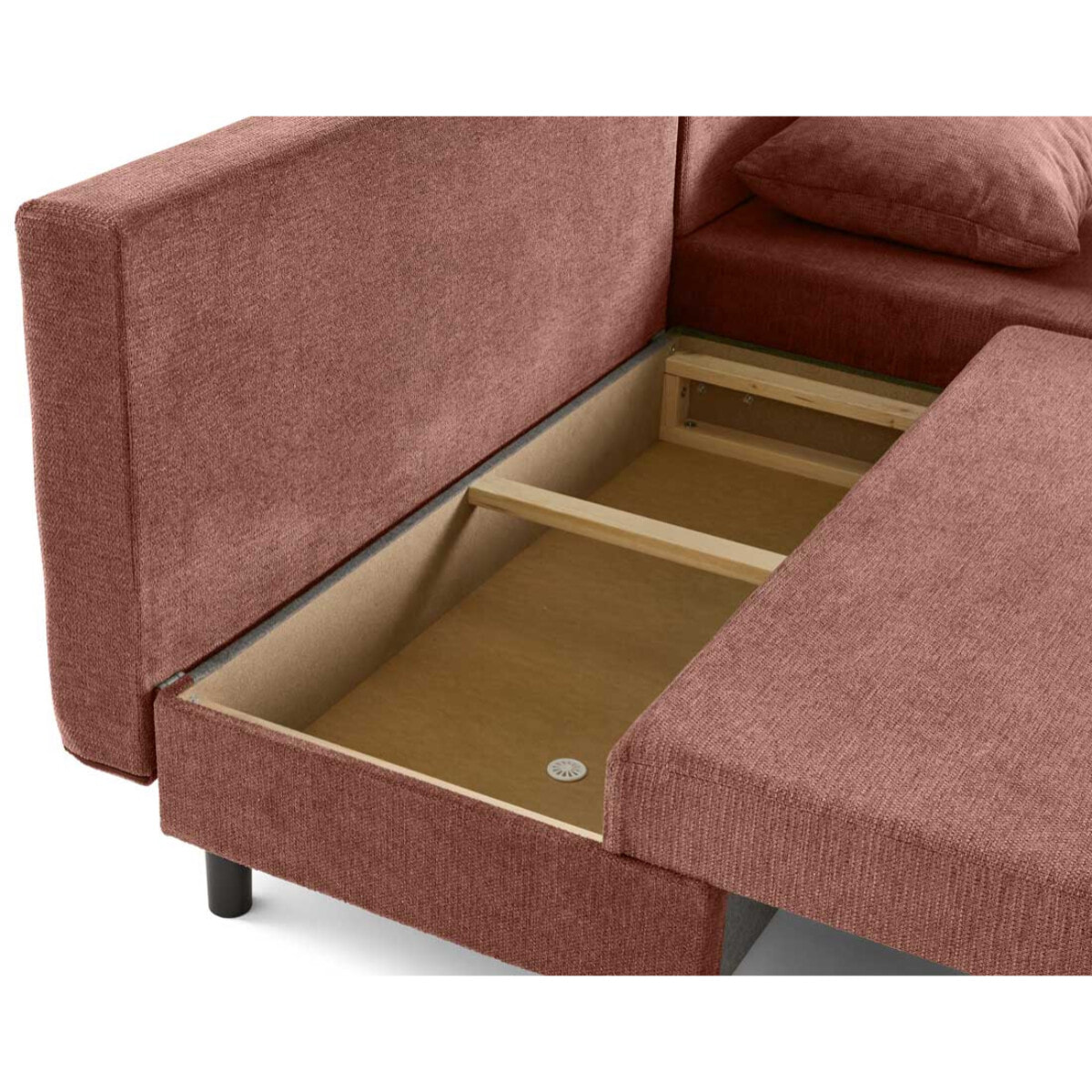 Gloria - canapé d'angle réversible 4 places convertible avec coffre en tissu texturé - Terracotta
