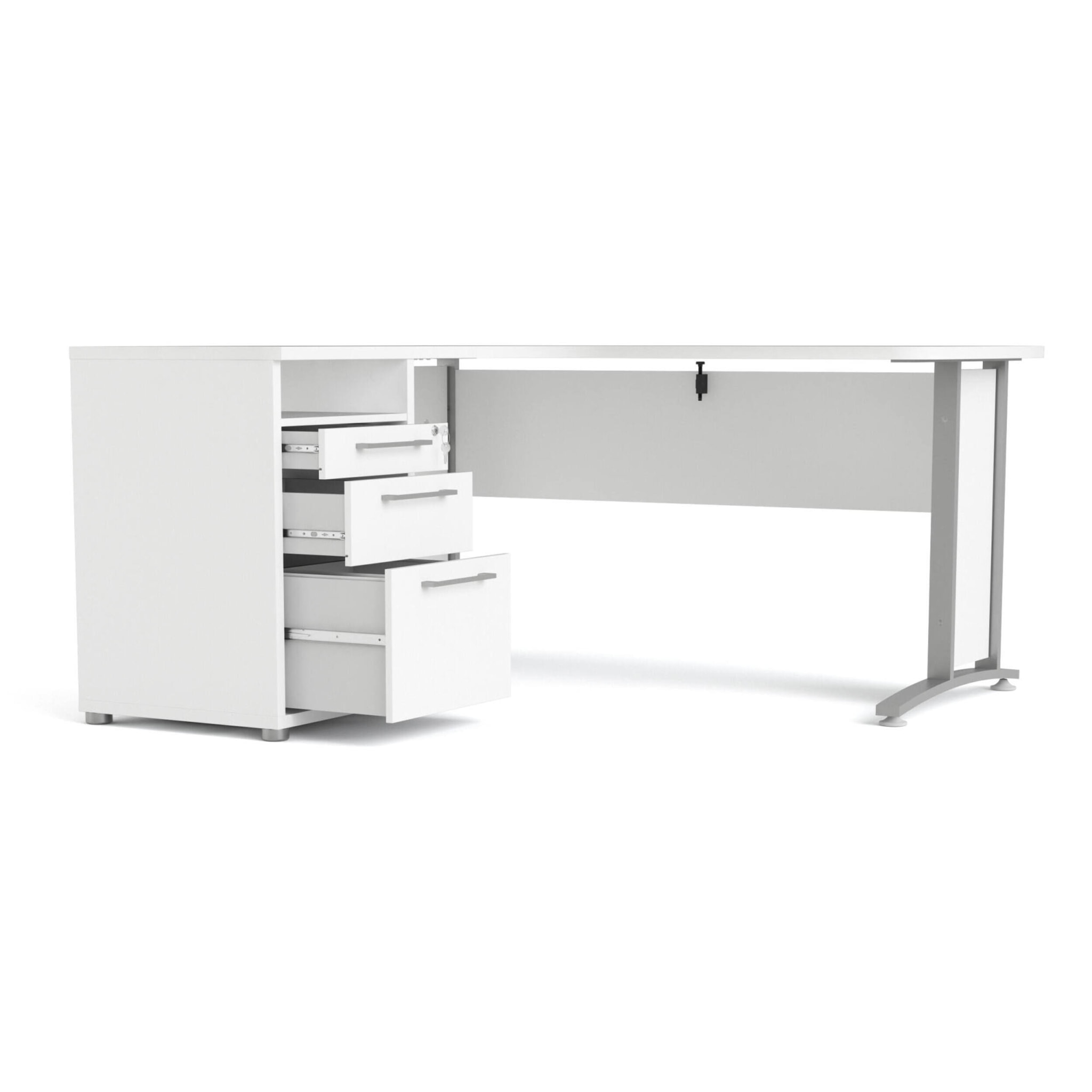 Scrivania Alfango, Scrittoio multiuso, Tavolo per ufficio porta PC, Piano di lavoro, 159x151 h75 cm, Bianco