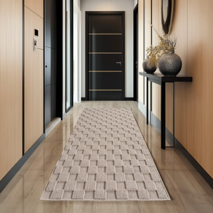 HELIX - Tapis moderne effet laine bouclé à motif damier en relief beige