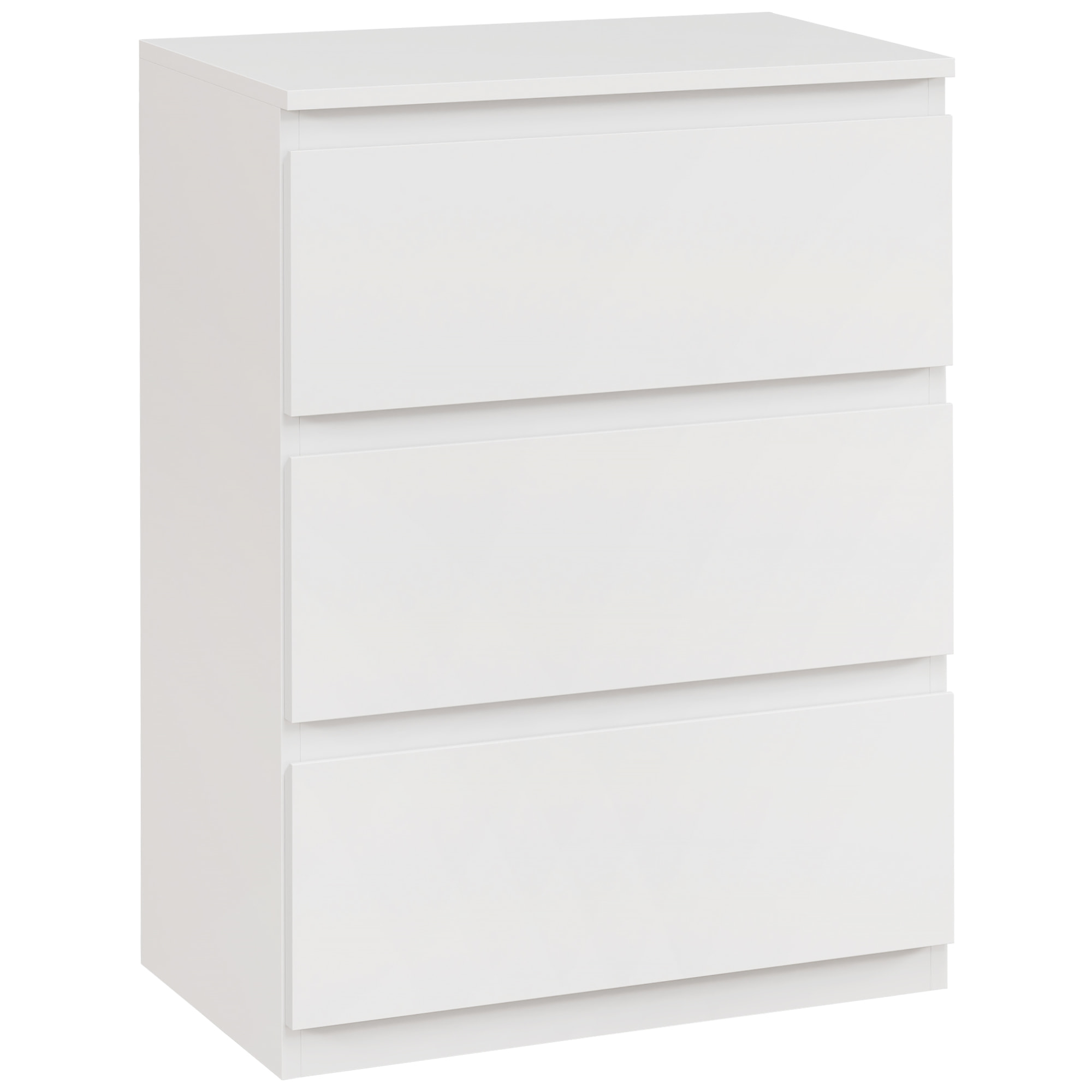 Cómoda con 3 Cajones Cómoda de Dormitorio Moderno con Diseño Anti-vuelco Cajonera para Salón Pasillo 55x34x75 cm Blanco Brillo