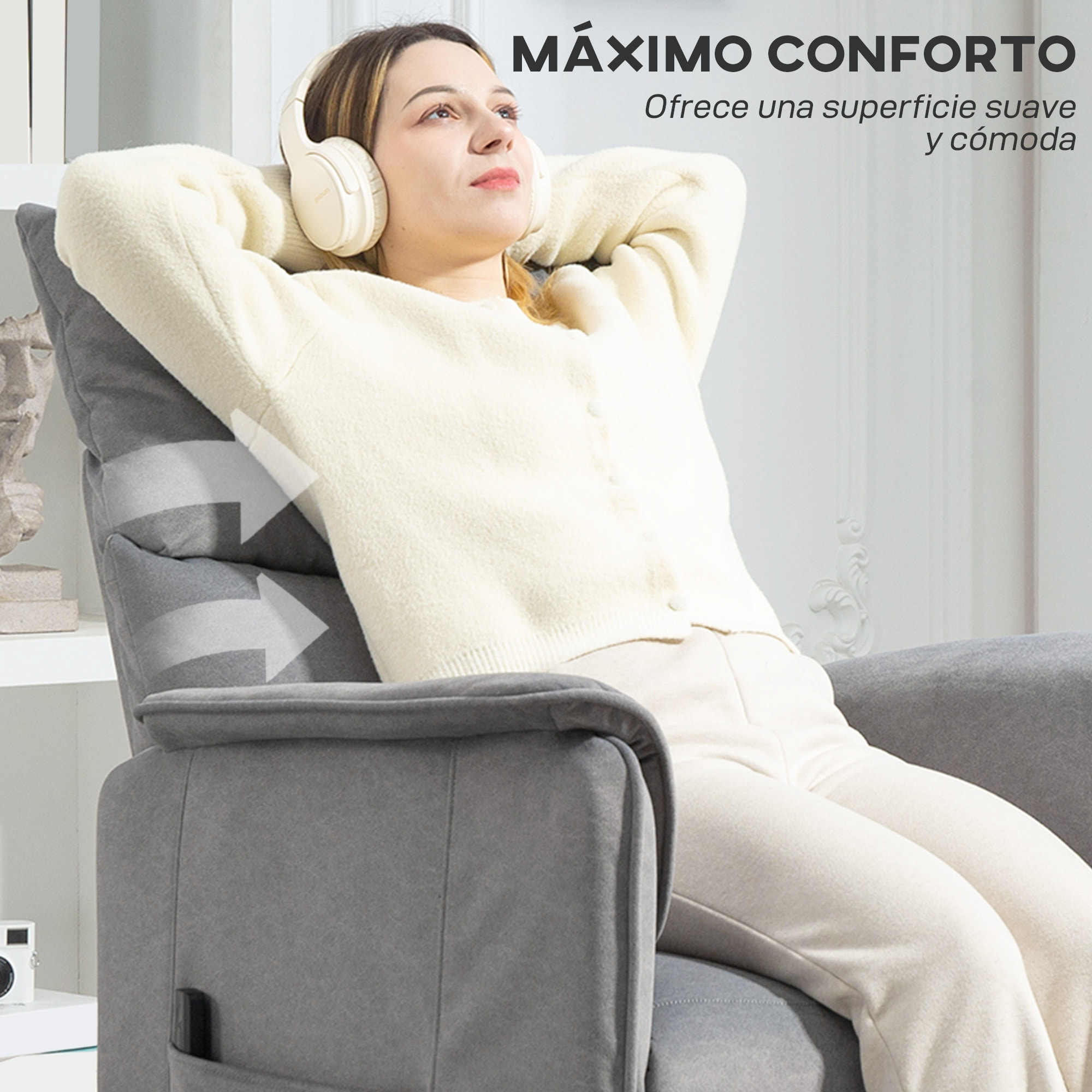 Sillón Relax Reclinable Eléctrico Sillón Reclinable Silencioso con Función Memoria Reposapiés Mando a Distancia Bolsillos Laterales Tela Apto para Mascotas para Dormitorio Salón Gris