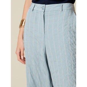 Oltre - Pantaloni palazzo gessati effetto crinkle - Azzurro