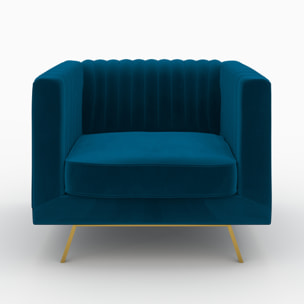 Ensemble canapé et fauteuil en velours bleu 3 places - Gatsby