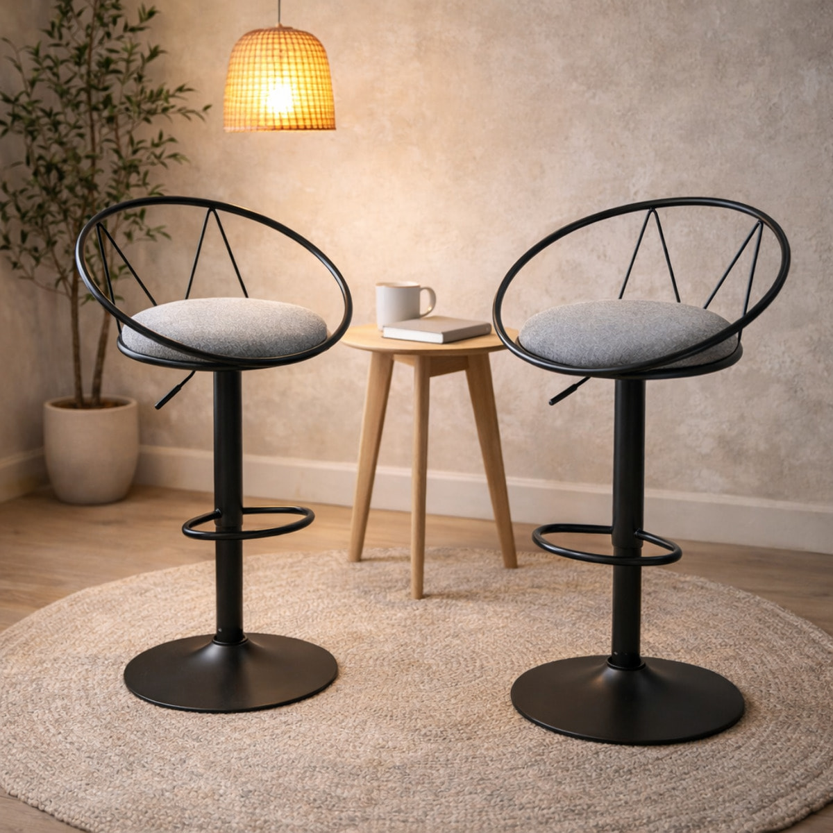 Lot de 2 tabourets de bar – Style néo-rétro – Réglables et pivotants