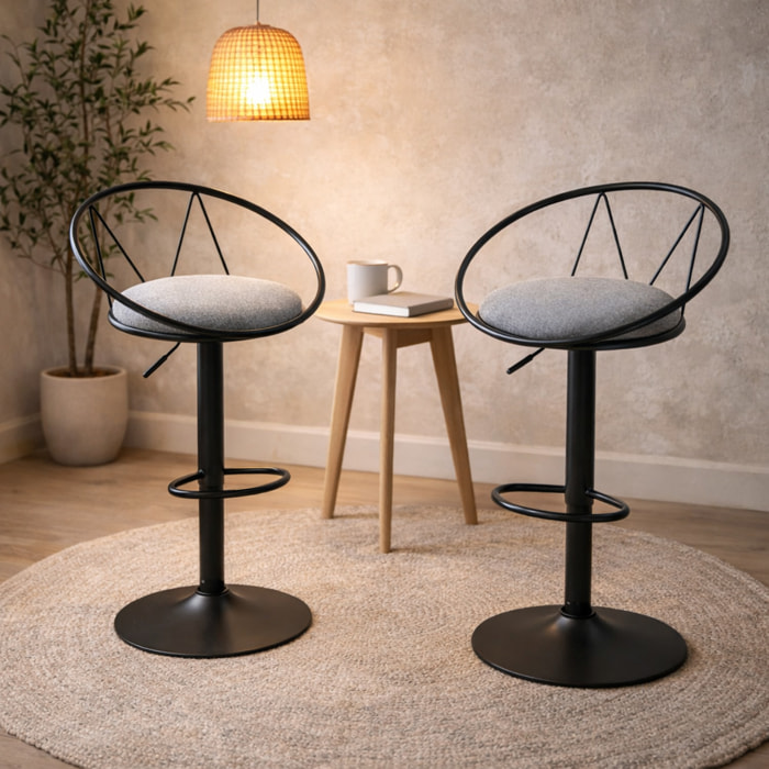 Lot de 2 tabourets de bar – Style néo-rétro – Réglables et pivotants
