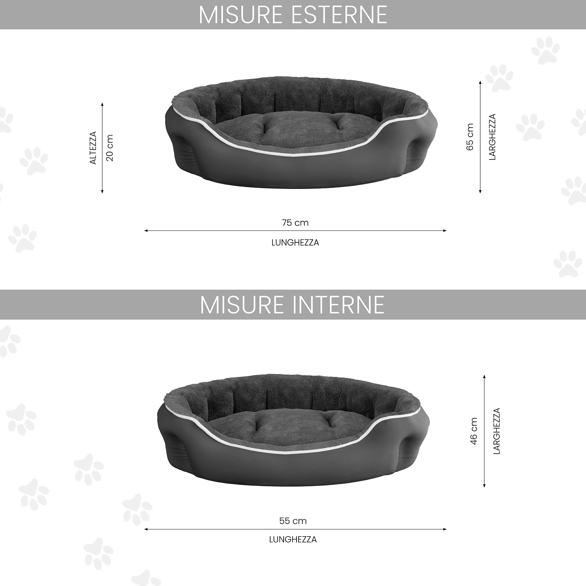 CUCCIA COCCOLE SOGNI E CAPRICCI PETS-GRIGIO SCURO, 75x65xh20cm