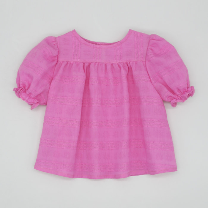 BLUSA VOILE ROSA FUCSIA CON MANGA ABULLONADA