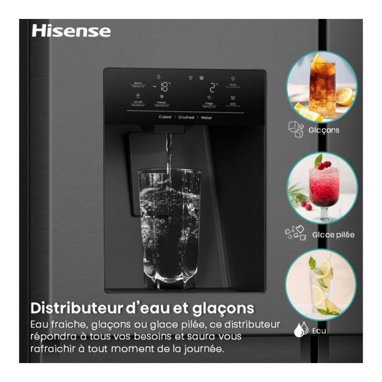 Réfrigérateur Américain HISENSE RS9P628GPFE smart screen