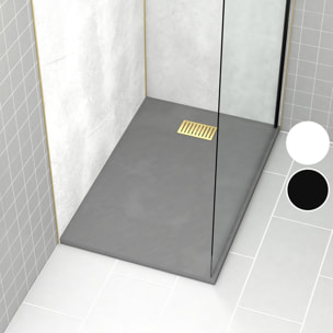 Receveur de douche Gris Effet Pierre 80x120 cm et Grille décor Linéaire Or Doré Brossé