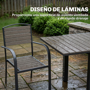 Outsunny Conjunto de Mesa y Sillas Jardín de 9 Piezas, Muebles Jardín Exterior con Mesa Extensible 150 a 225 cm, Estructura de Aluminio, 8 Sillas Apilables, Tablero de Lamas de Madera Plástica, Gris