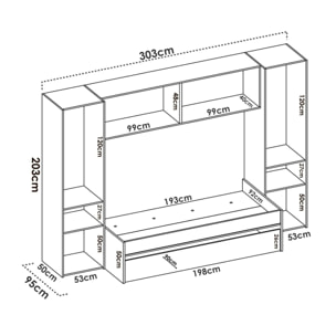 Letto per bambini Venturosa, Cameretta completa con armadio a ponte e cassettone, Composizione con letto e lettino singolo estraibile, 303x97h203 cm, Rovere e Bianco