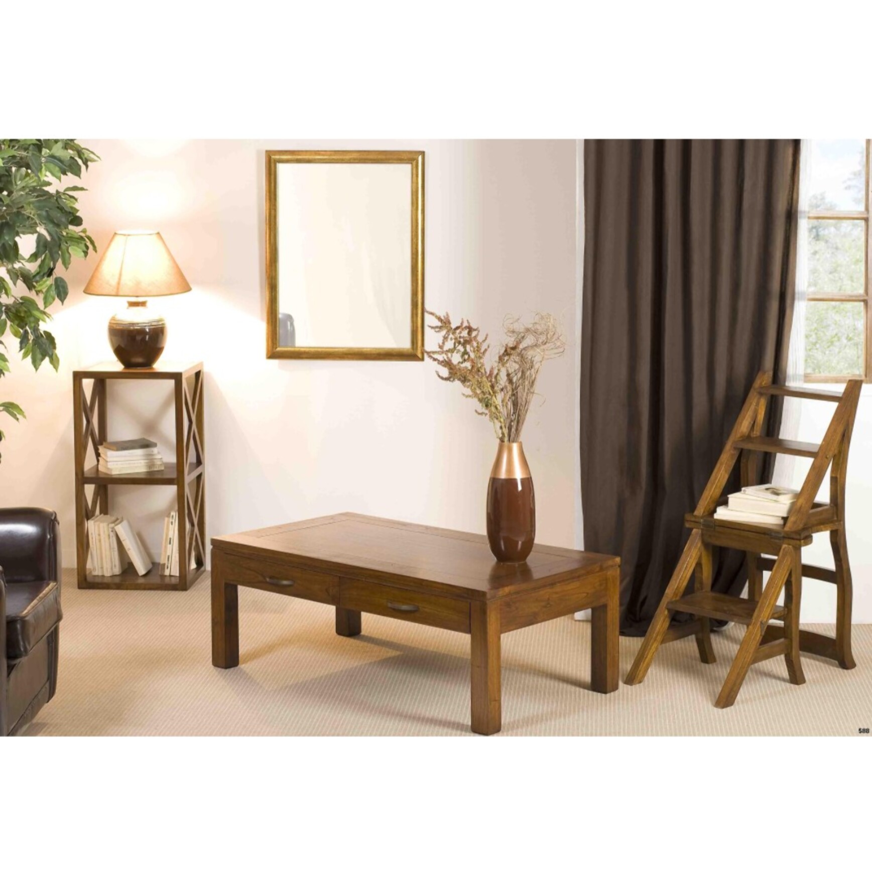 LAUREN - Étagère marron 2 cases 40 cm croisillons bois Mindi