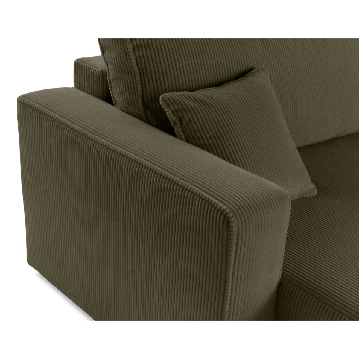 Topaze - Canapé droit 4 places avec double méridienne - assise profonde - en velours côtelé - Vert Kaki