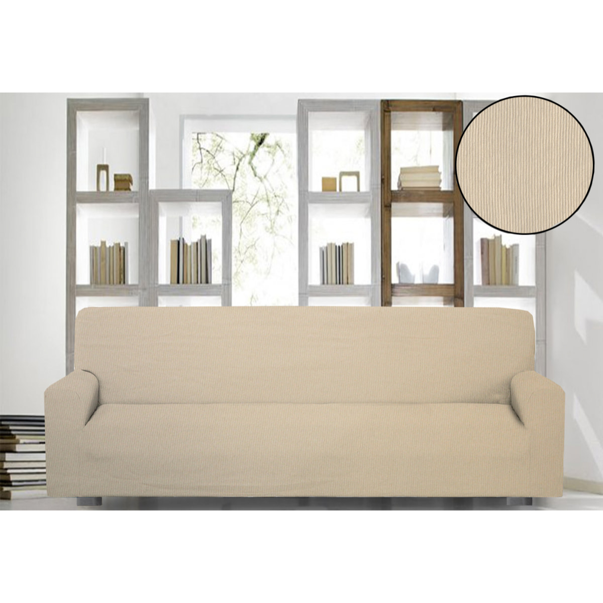 WHITE & WHITE Copridivano 4 posti costine panna