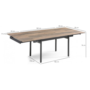 Table extensible en céramique finition bois L160/240cm pieds métal - UNIK