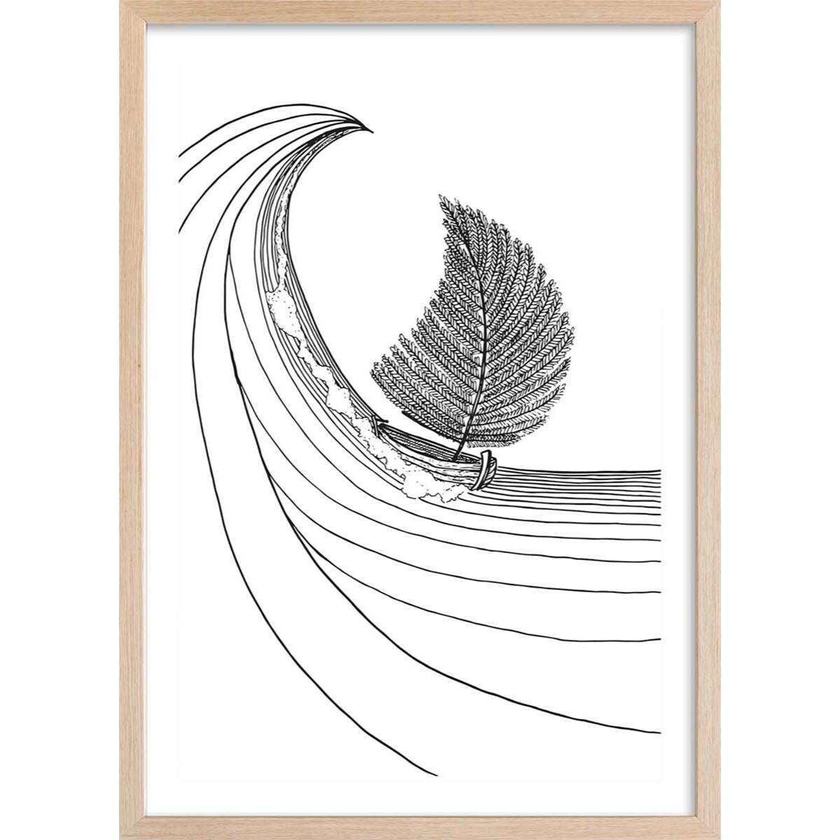 Poster voilier fougeres Affiche + cadre en bois - Chêne