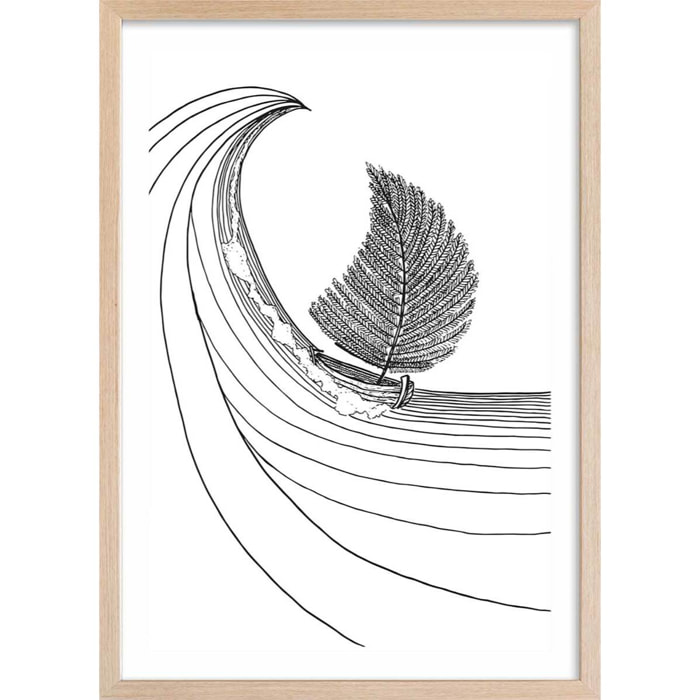 Poster voilier fougeres Affiche + cadre en bois - Chêne