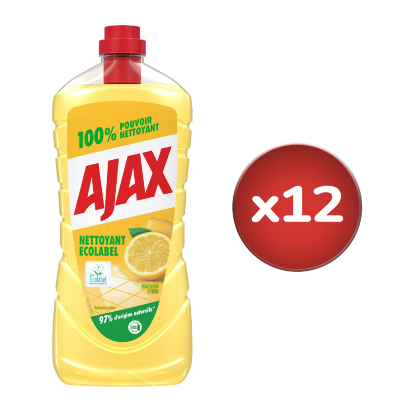 Pack de 12 - Nettoyant Ménager Sol & Multi Surfaces Ajax Citron ecolabel - 1,25L