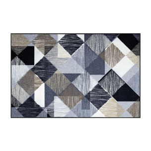 tapis entrée 50x75 tissé bleu et gris rectangle motif géométrique LINOXESO