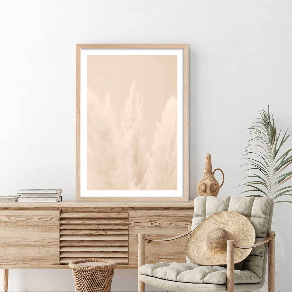 Affiche  scandi  de roseaux Affiche + cadre en bois - Chêne