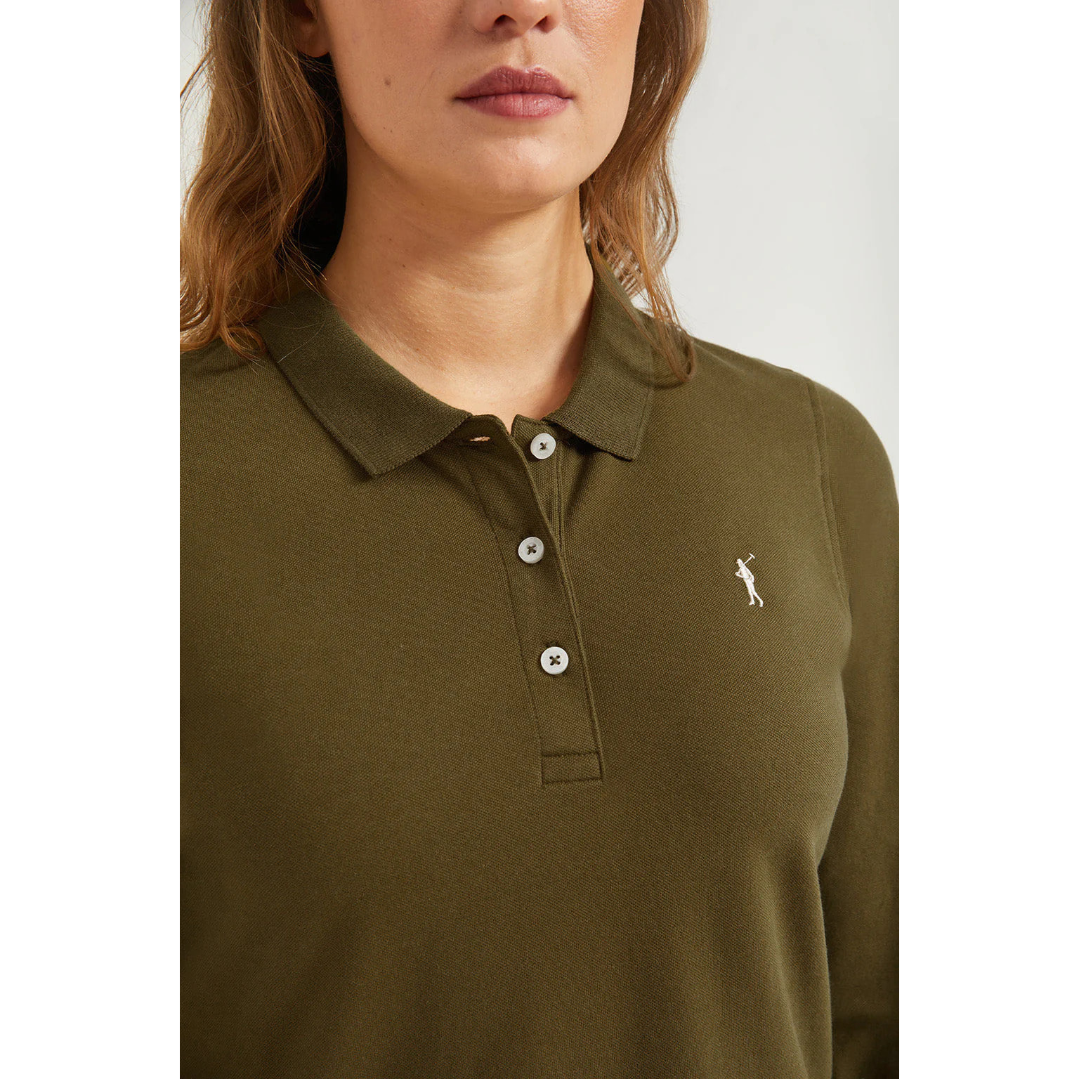 Polo a maniche lunghe piquet verde oliva con logo Rigby Go