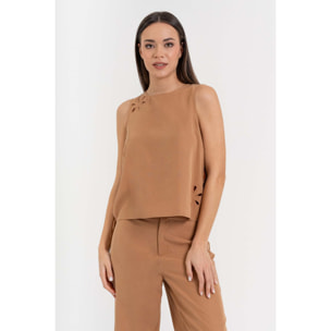 Kocca - Blusa da donna senza maniche in lyocell e lino con cut-out Donna