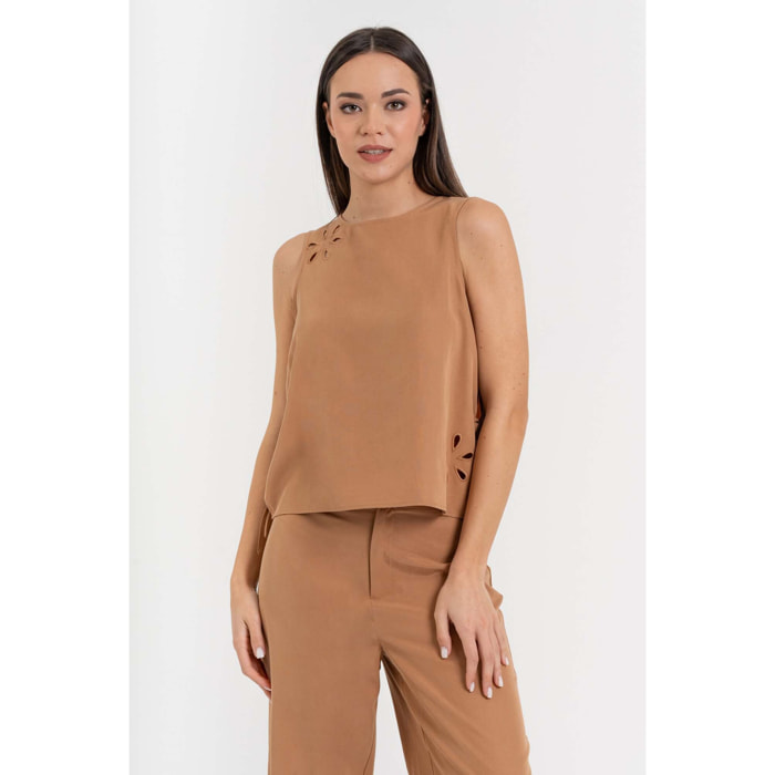 Kocca - Blusa da donna senza maniche in lyocell e lino con cut-out Donna