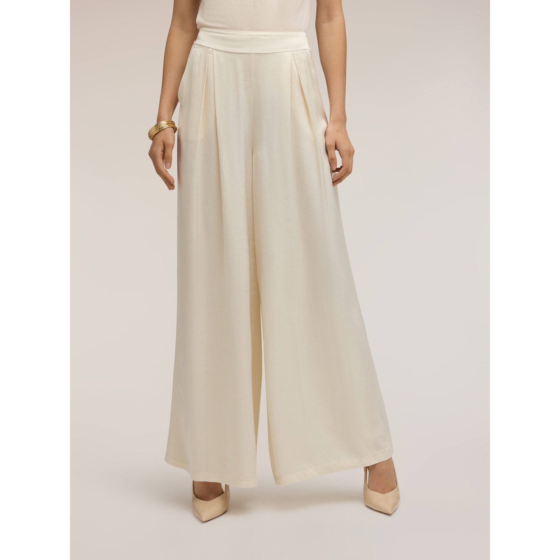 Motivi - Pantalones palazzo en raso de viscosa - Blanco