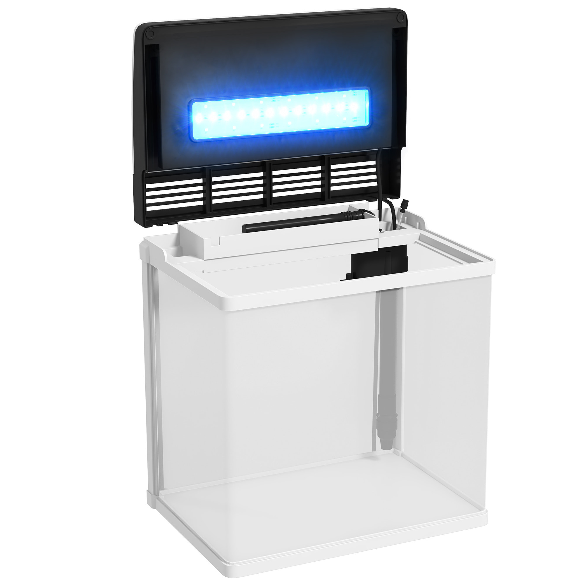Acuario de Cristal de 13L Pecera Pequeña con Sistema de Filtro Iluminación LED Bomba de Agua 29x20x30,5 cm Blanco
