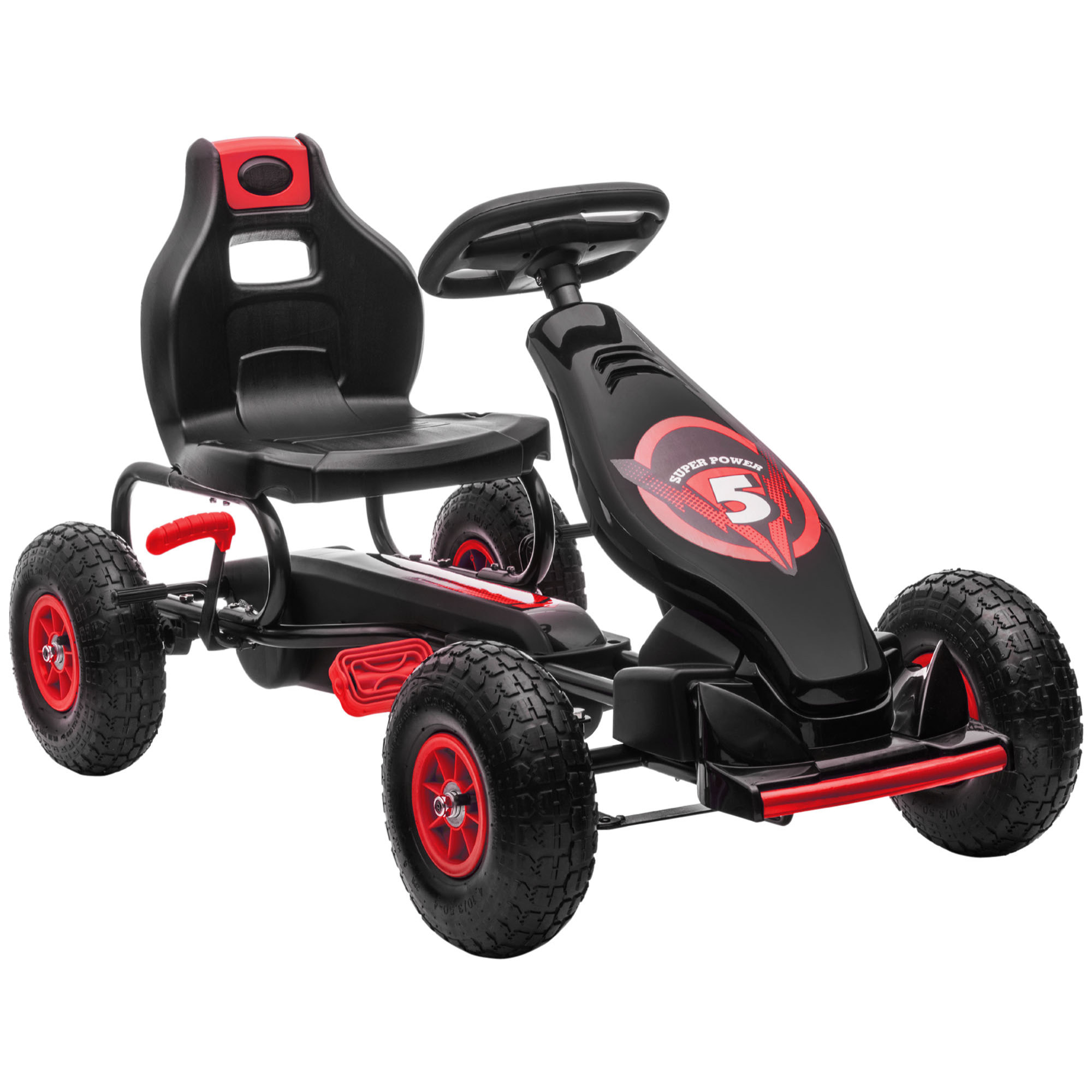 Go Kart a Pedales para Niños de 5-12 Años Coche de Pedales Infantil con Asiento Ajustable Neumáticos Inflables Amortiguador y Freno de Mano Carga 50 kg 121x58x61 cm Rojo