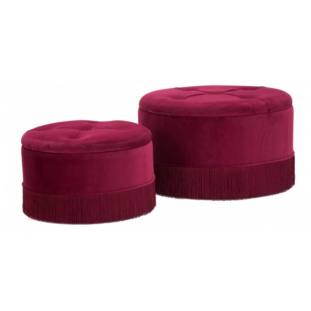 Pouf contenitori, Legno Di Pino e Legno Di Playwood e Spugna E Poliestere, Colore Bordeaux, Misure: 71 x 71 x 41 cm