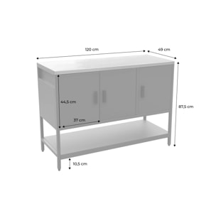 Cuisine d'extérieure en acier bleu gris 3 portes.1 étagère L120cm