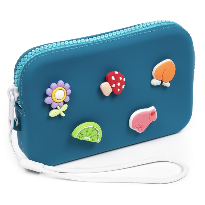 Borsa/borsetta Villaverla con manico, silicone e manico flessibile. Charms decorativi intercambiabili.