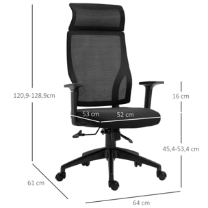 Silla de Oficina Ergonómica 64x61x120,9-128,9 cm Negro