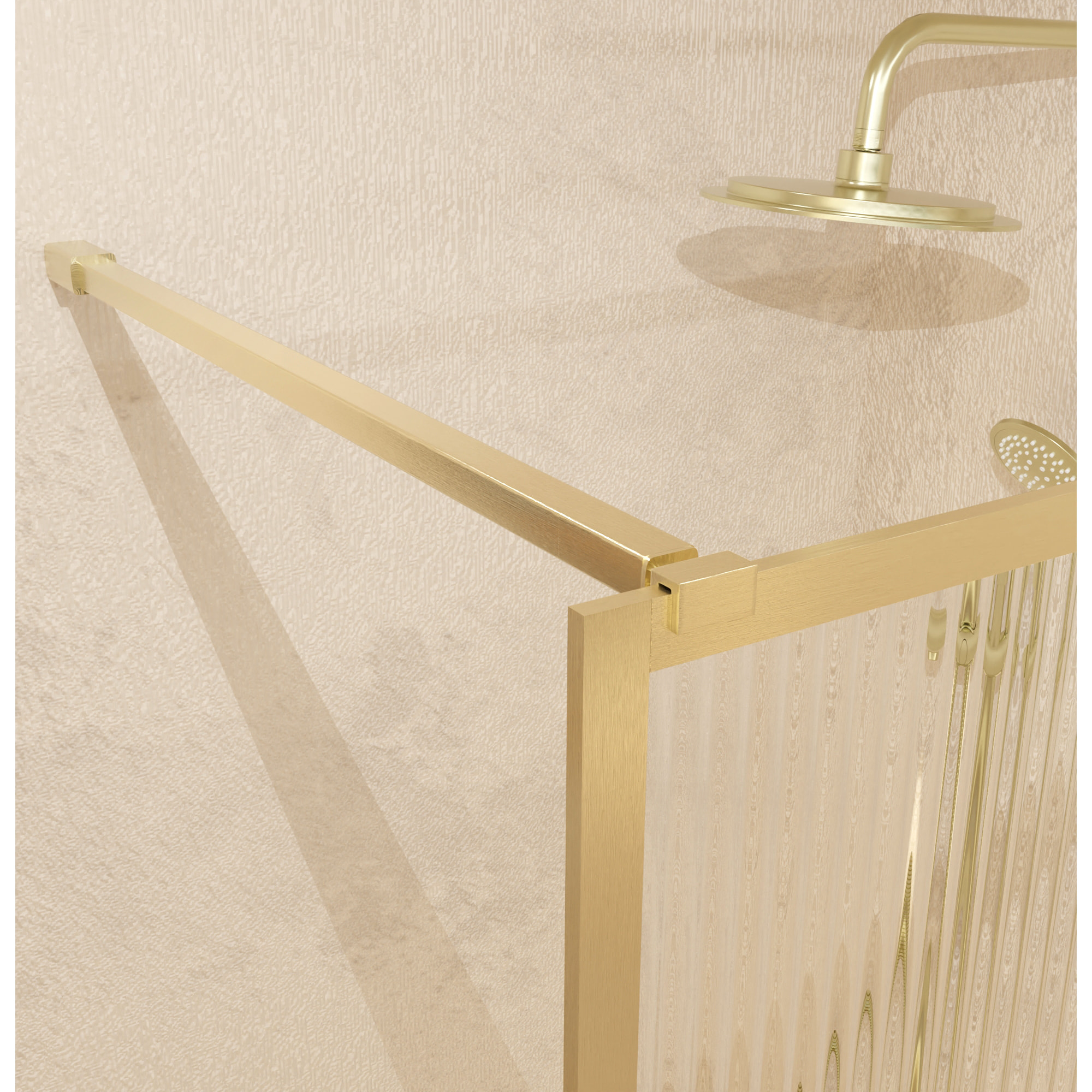 Paroi de Douche Verre Ondulé 6 mm - 90x200 cm - Cadre et Bras Aluminium Or Brossé