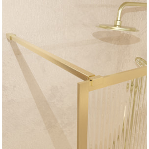 Paroi de Douche Verre Ondulé 6 mm - 90x200 cm - Cadre et Bras Aluminium Or Brossé