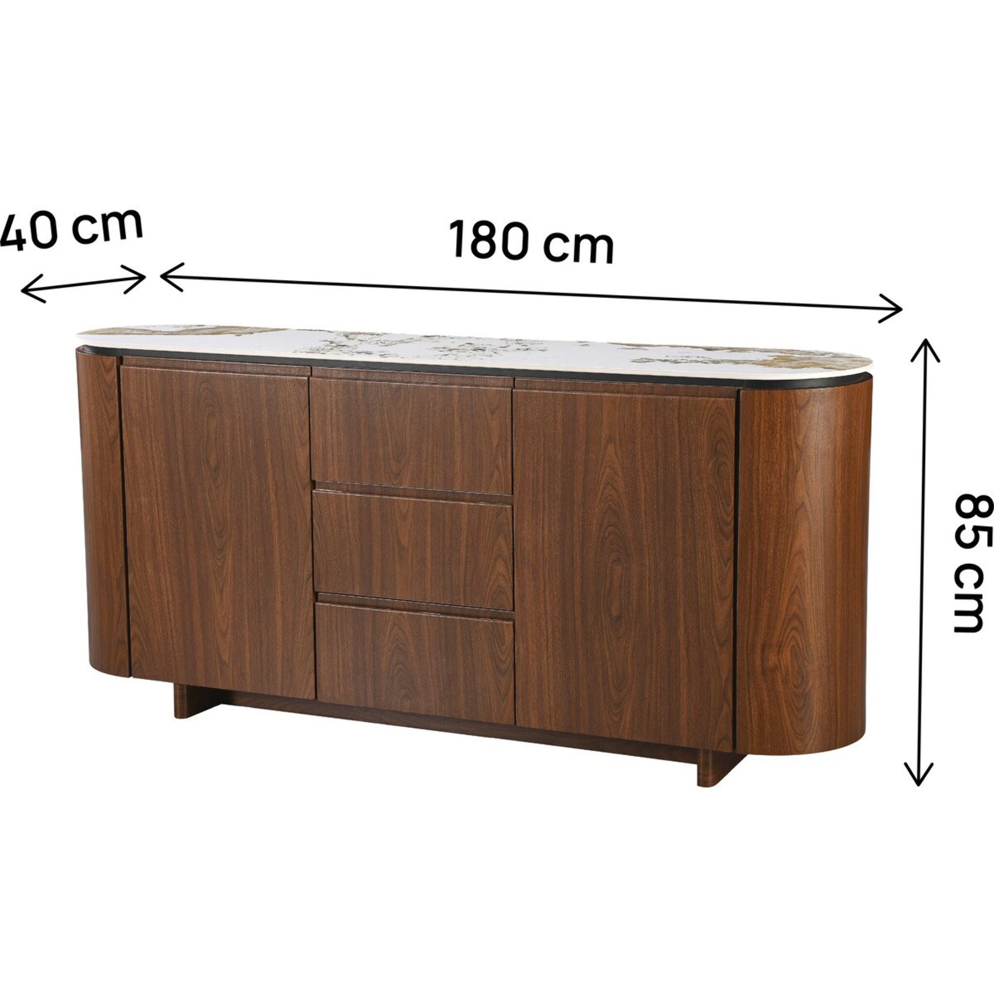 Buffet en bois avec plateau en céramique "Stonea" - 180 x 40 x 85 cm - Marron